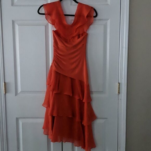 BCBGMAXAZRIA 2 tone orange tangerine tiered dress Sz XS - Picture 4 of 9